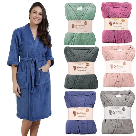 Roupão Microfibra Plush Inverno Frio Toque Macio 200g/m² Soft Adulto Unissex Masculino Feminino Quentinho Com Bolso
