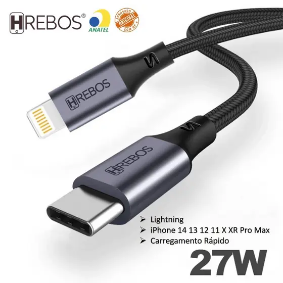 Cabo Lightning Tipe C 27w Turbo 1m 2m 3m Trançado Compatível iPhone 14 13 12 11 X XR Pro Max