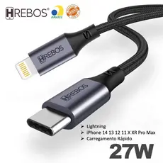 Cabo Lightning Tipe C 27w Turbo 1m 2m 3m Trançado Compatível iPhone 14 13 12 11 X XR Pro Max