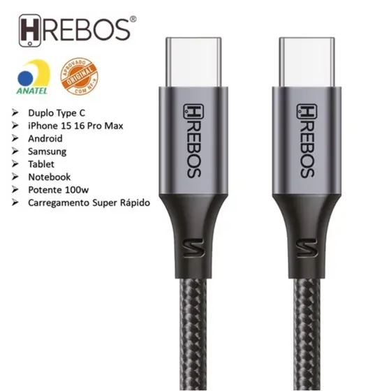 Cabo Tipo C 100w Turbo 1m 2m 3m Trançado Nylon Celular Notebook Tablet Samsung Iphone 15 16 17