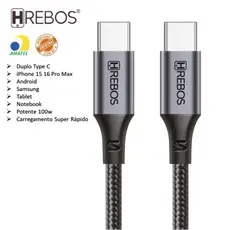 Cabo Tipo C 100w Turbo 1m 2m 3m Trançado Nylon Celular Notebook Tablet Samsung Iphone 15 16 17