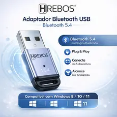 Adaptador Bluetooth USB 5.4 para PC Notebook Até 5 Dispositivos Simultâneos Win 8/10/11 Alcance 10m