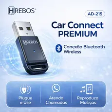 Car Connect Adaptador Bluetooth para Carro USB Sem Fio Hrebos Música Chamadas Plug Play Compacto