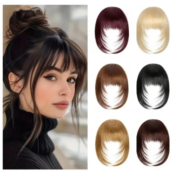 Franja de Cabelo Sintético com mechas Laterais – Efeito Natural e Elegante