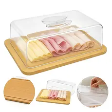 Porta Frios de Mesa em Bambu com Cúpula Acrílica para Café da Manhã