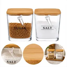 Açucareiro e Saleiro Miami 300ml Com Tampa de Bambu Natural e Design Sofisticado