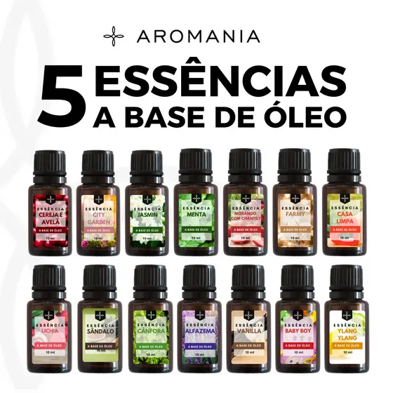 Essência Super Concentrada 10ml Para Velas, Aromatizador e Difusor de Ambiente - Kit 05 Unidades