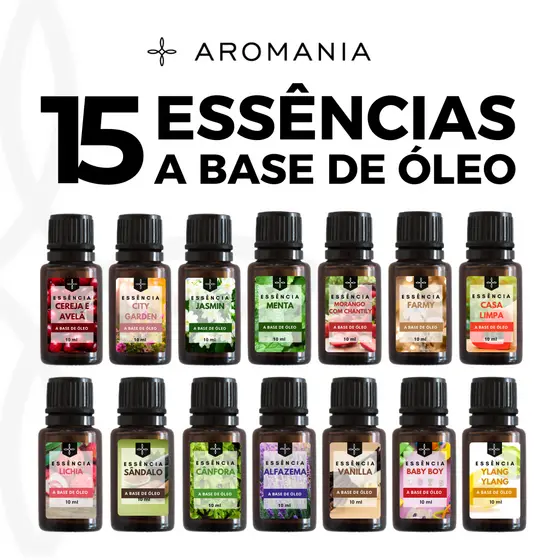 Essência Premium a Base de Óleo Para Difusor Elétrico e Aromatizador de Ambiente 10ml - Kit 15 Unidades