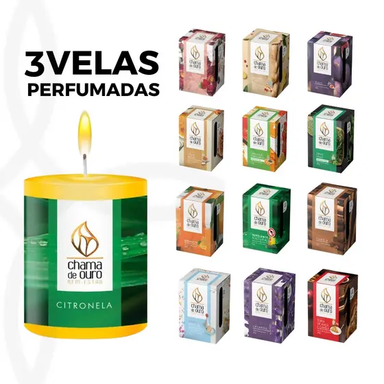 Kit 3 Velas Perfumadas Aromáticas Longa Duração