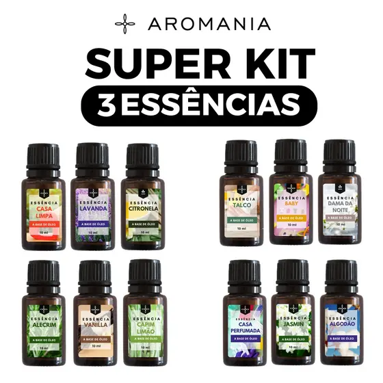 SUPER PROMOÇÃO - Kit 3 Essências Concentrada a Base de Óleo Para Difusor Elétrico e Aromatizador de Ambiente 10ml