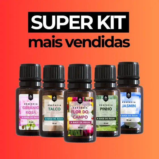 Kit 30, 20, 15, 10, 5 Essências 15ml – Para Difusor, Umidificador e Aromatizador | Base Água | Aromas Variados