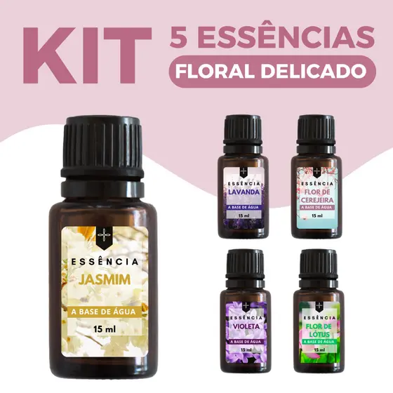 Kit 5 Essências Florais Sofisticadas 15ml Aromas Delicados para Difusor, Umidificador e Aromatizador