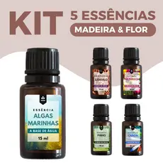 Kit 5 Essências Aromas de Madeira, Flor e Mar para Difusor Elétrico e Aromatizador 15ml Base de Água
