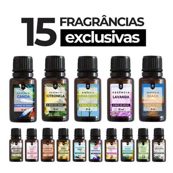 Kit Completo com 15 Essências Premium | Aromas para Casa, Escritório e Carro | 15ml a Base de Água