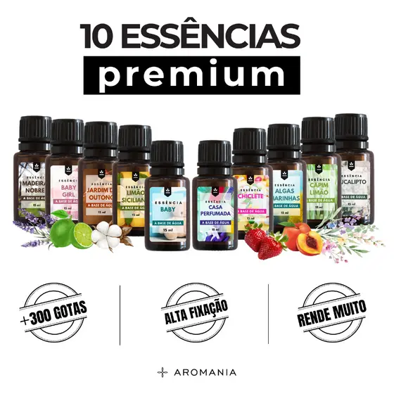 Super Kit 10 Essências Premium – Aromatizador, Difusor e Umidificador Aromania