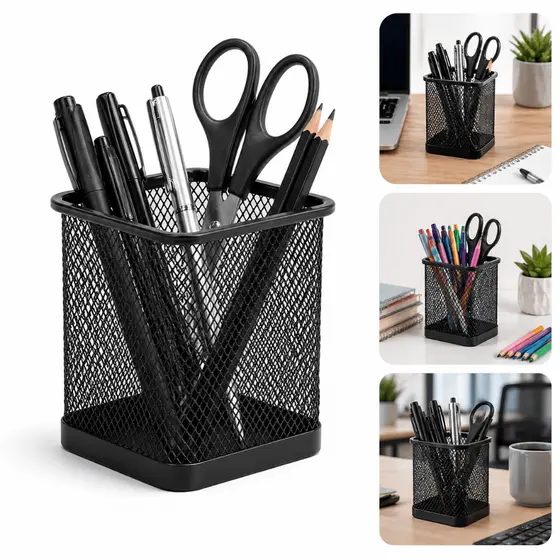 Organizador De Mesa Escritório Preto Metal Porta lápis e caneta Aço resistente