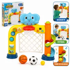 Brinquedo Baby Sports Elefantinho 3 Em 1 Basquete Futebol Torre De Bolinhas Luz E Som Infantil