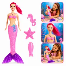 Boneca Princesa Sereia Infantil Com Luz Som E Acessórios Brinquedo Menina Rosa