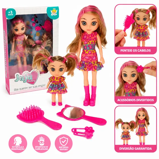 Boneca Juju Mommy Mamãe E Filhinha Com Acessórios Brinquedo Infantil Menina Presente Lindo
