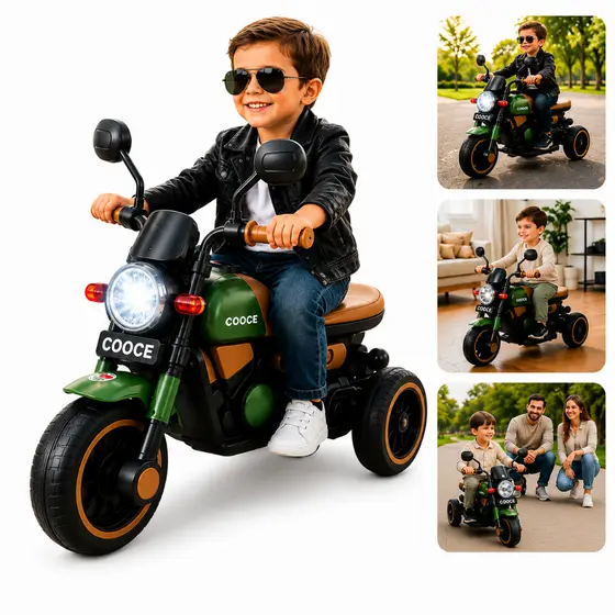Brinquedo Infantil Moto Elétrica Verde Retrô 12V Criança Menino
