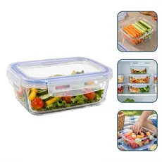 Pote Hermético Retangular Tampa De Vidro 640ml Armazenamento