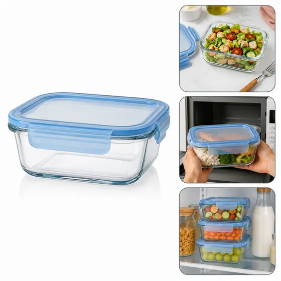 Pote Hermético Vidro Borossilicato 370ml Marmita Tampa Silicone Retangular