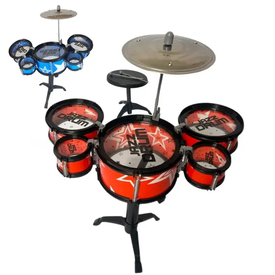 Brinquedo Bateria Instrumento Infantil c/ Banquetas Menino - Toy King 5 Tambor Musical Completo