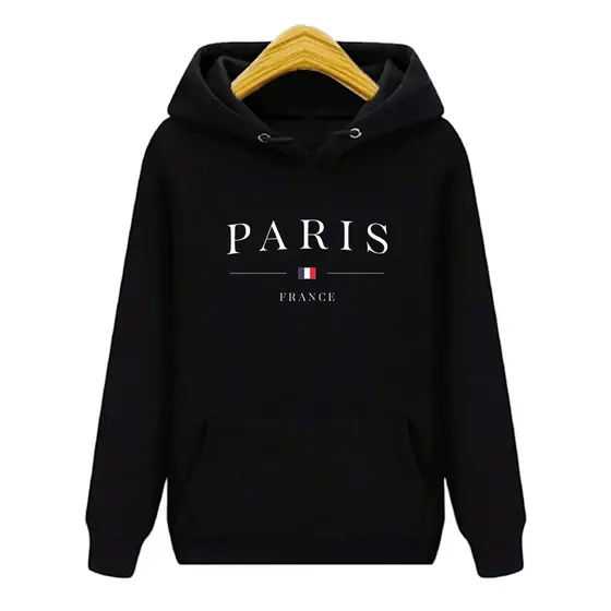 Blusa De Frio Moletom Pluz Size PARIS Canguru Em Algodão