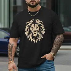 Camiseta Masculina P ao G5 Camisa em Algodão Estampada Leão Novo