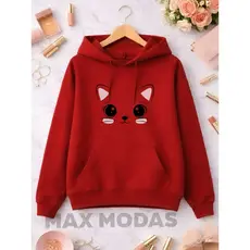 Moletom Plus Size Gatinho Com Capuz Do G1 Ao G5 Modelo Novo