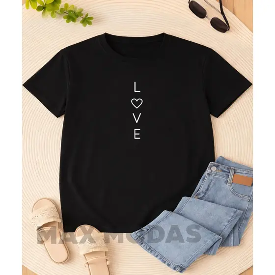 Camiseta Blusa Feminina Plus Size Love Do G1 ao G5 Ideal Para Passeio