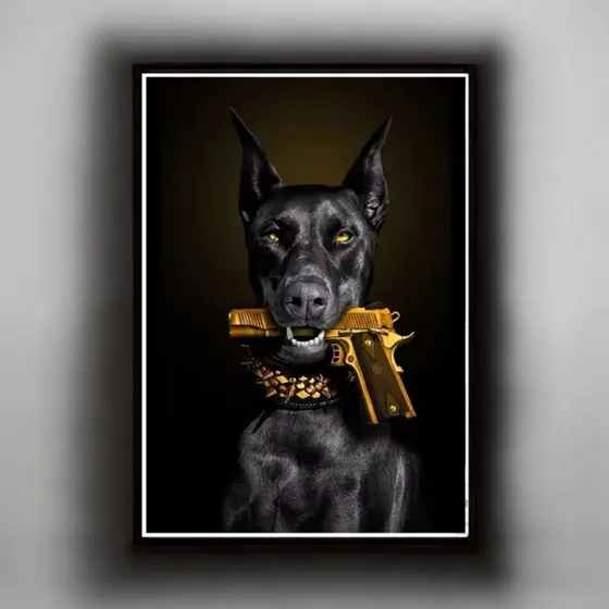 Quadro Decorativo Cachorro Gangster Empreendedor Investidor Para Escritorio Sala