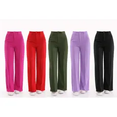 Calça Pantalona Feminina Com Botão e Elástico Na Cintura Tecido Duna Premium Social