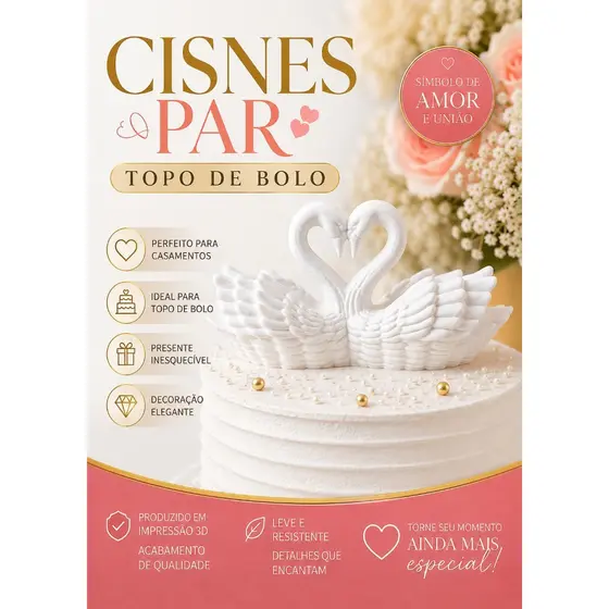 Topo de Bolo Cisnes em Par Decoração Casamento Noivos