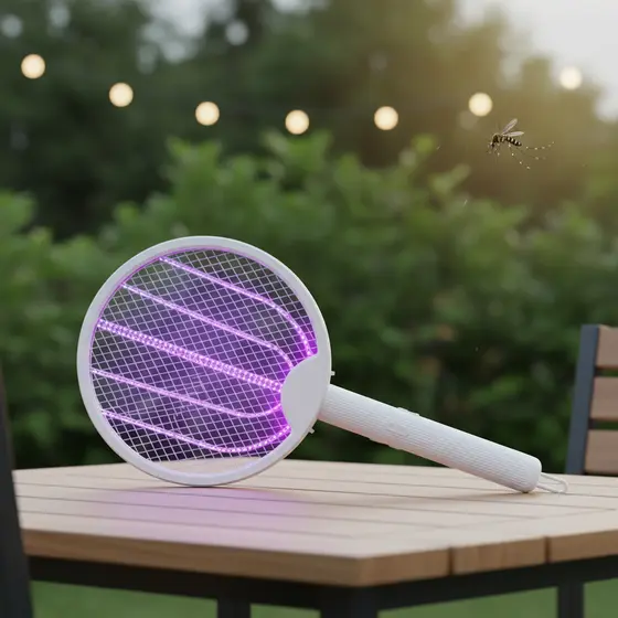 Raquete Elétrica Dobrável Luz UV Recarregável Modo Automático para Eliminar Mosquitos e Pernilongos