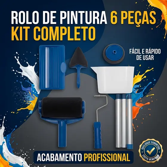 Kit Rolo Pintura Profissional Inteligente 6 Peças Antigotejamento Acabamento Teto Parede Obra