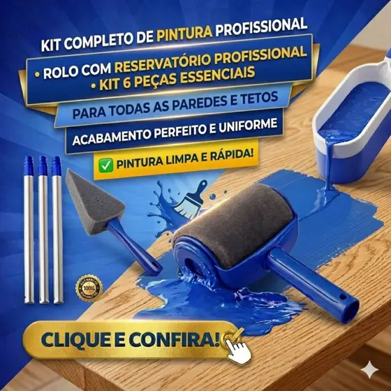 Rolo Pintura Profissional Reservatório Kit 6 Peças Antigotejamento Sem Sujeira Parede Teto Casa Obra