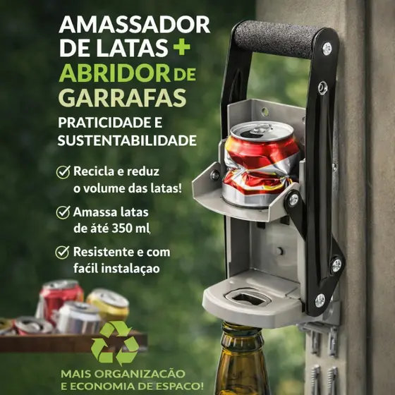 Amassador de Latas Alumínio até 350ml com Abridor de Garrafas Cabo Emborrachado Snel