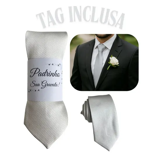 Gravatas Slim Prata para Padrinhos de Casamento
