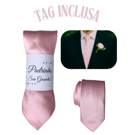 Kit 1 a 4 unidades de Gravatas Rosa Claro Slim Padrinhos e Casamento