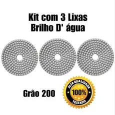 Kit com 3 Lixa Diamantada Brilho d'água Grão 200 Mármore Granito Porcelanato Concreto Marmoraria
