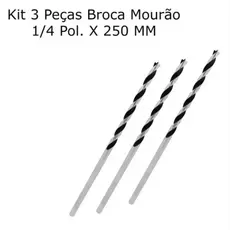 Jogo 3 Broca Mourão Longa Fibrocimento Com Guia Para Furar Madeira Telha 1/4 250mm