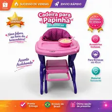 Cadeira de Papinha para Boneca 44cm | Cadeirinha Infantil Brinquedo Boneca Alimentação