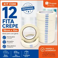 Kit 12 Fita Crepe 18mm x 10m Multiuso Pintura Escolar Artesanato Atacado Revenda