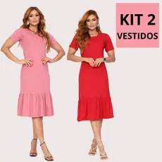 Kit 2 Vestido Babado Midi Moda Evangélica Casual Social Elegante Confortável