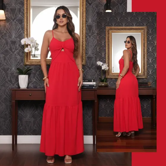 Vestido Feminino Longo Festa Soltinho Elegante Vermelho