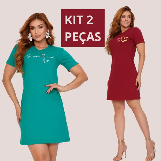 Kit 2 Vestido Feminino Casual 100% Algodão Confortável Estiloso Moderno Qualidade Premium