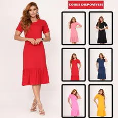 Vestido Feminino Elegante Vestido Casual Com Babado Manga Curta Algodão