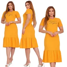 Vestido 100% Algodão Verão Estilo Casual Babado Estampa Cristã