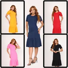 Vestido Babado Midi Moda Casual Básico Soltinho Versátil Tendência